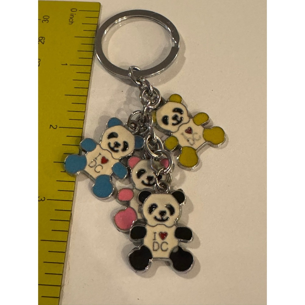 I Heart DC Panda Bear Keychain Souvenir Multi Color Enamel Charms Silver Tone